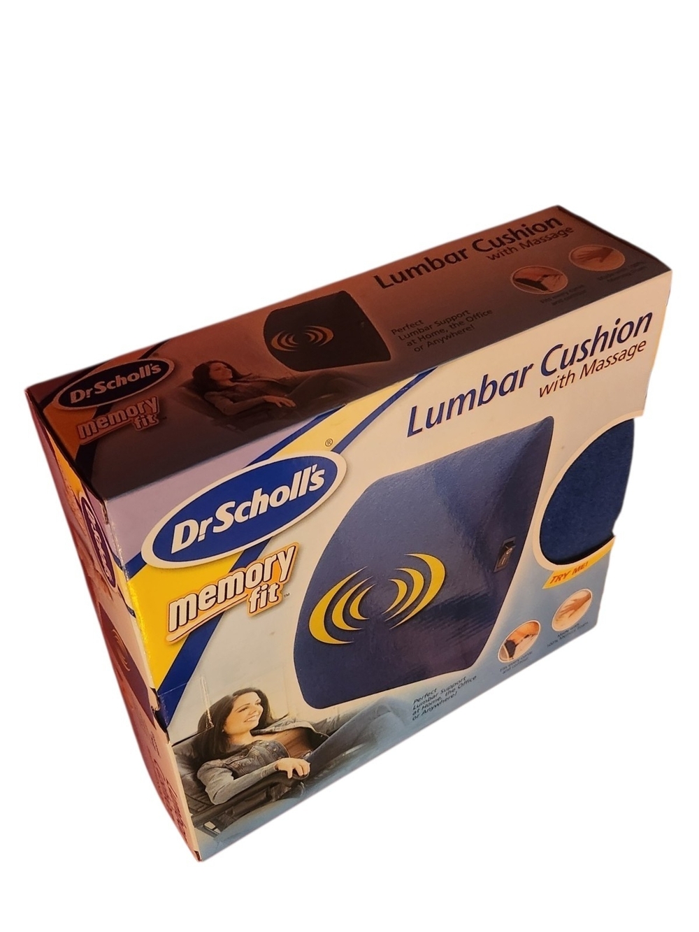 Dr. Scholl's Blue Lumbar Cushion with Yellow Accent